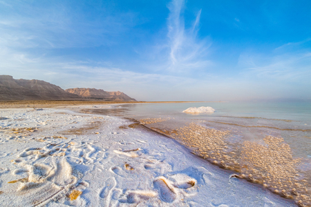 Salty coast of the Dead Sea, Israel.の写真素材