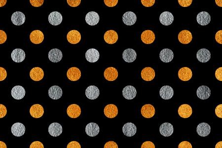 Golden and silver painted polka dot background. Pattern with dots for scrapbooks, wedding, party or baby shower invitations.の写真素材
