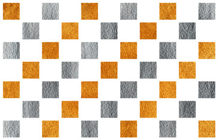 Golden and silver painted square pattern. Geometrical traditional ornament for fashion textile,...