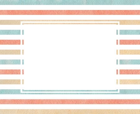 Blue, pink and beige stpiped watercolor frame. For design of your site, cards or invitations.の写真素材