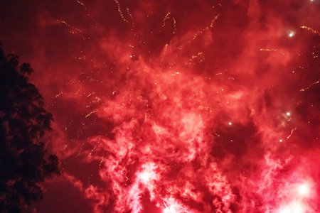 Colorful fireworks on the black sky background in Tivoli, Copenhagen