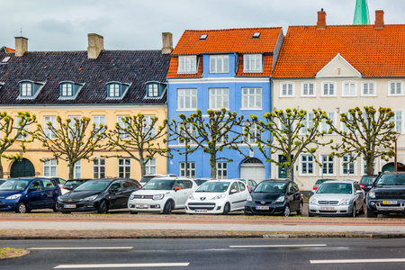 Helsingor, Denmark - May, 2019: Street view with colorful buildings in Helsingor, Denmark.