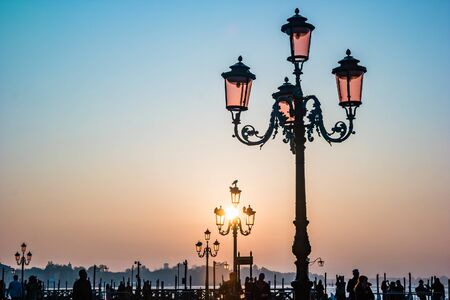 Sunrise in Venice. View of the Venetian lagoon from San Marco square.の写真素材