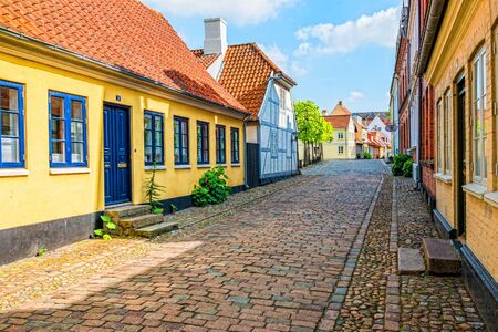 Colored traditional houses in old town of Odense, Denmark.の写真素材