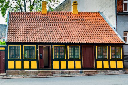 Odense, Denmark - May, 2019: Exterior architecture. Facade of old building in Odense.の写真素材