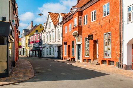Odense, Denmark - May, 2019: Street life in Odense. People spend time downtown.のeditorial素材