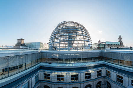Berlin, Germany - December, 2019: Glass dome on the top of the Reichstag in Berlin, Germany.のeditorial素材