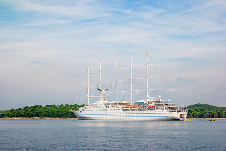 Large sailing cruise ship in Rovinj, Croatia.の写真素材
