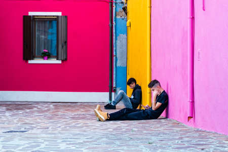 Venice, Italy - October, 2019: Street life in Venice.のeditorial素材