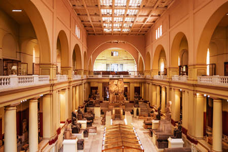 CAIRO, EGYPT - February 2021: Interior view of Egyptian Museum in Cairo.のeditorial素材