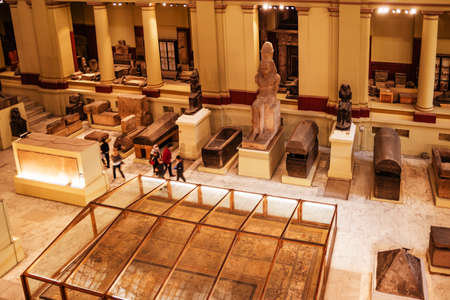 CAIRO, EGYPT - February 2021: Interior view of Egyptian Museum in Cairo.のeditorial素材