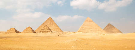 Panoramic view of Great Egyptian pyramids in Giza, Egypt.の写真素材