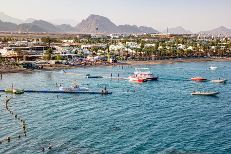 Sharm El Sheikh, EGYPT - February 2021: Naama Bay view from rooftop at sunset in Sharm El Sheikh.