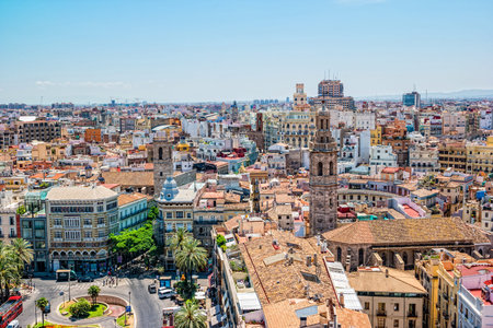 VALENCIA, SPAIN - June 2019: View of Valencia from above.のeditorial素材