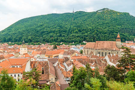 Top view of the old town of Brasov in Romania.の写真素材
