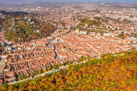 Top view of the old town of Brasov in Romania.の写真素材