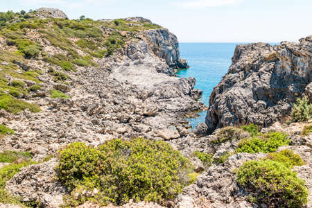 Rocky shore near Anthony Quinn Bay in Rhodes, Greece.の写真素材