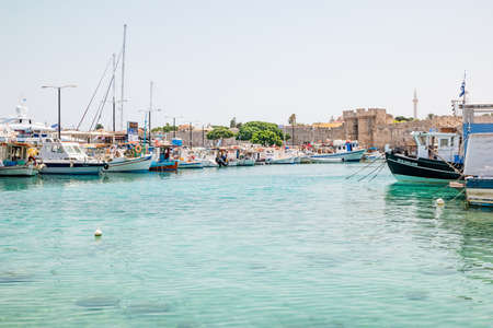 Rhodes, Greece - June 2021: Boats in the port of Rhodes.のeditorial素材