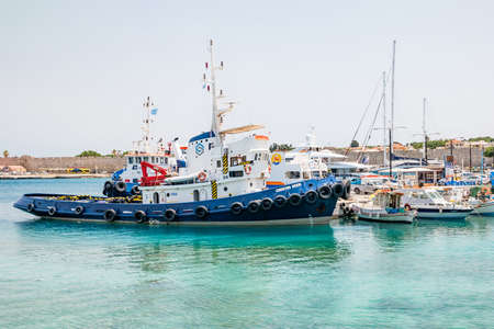 Rhodes, Greece - June 2021: Boats in the port of Rhodes.のeditorial素材