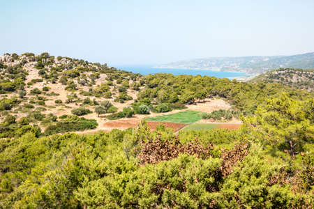 Amazing landscape near Monolithos castle in sunny day on Rhodes island, Greece.の写真素材
