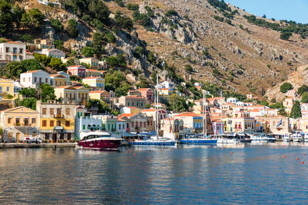 Symi, Greece - June 2021: The picturesque island of Simi near Rhodes, part of the Dodecanese island chain, Greece.のeditorial素材