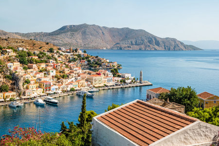The picturesque island of Simi near Rhodes, part of the Dodecanese island chain, Greece.