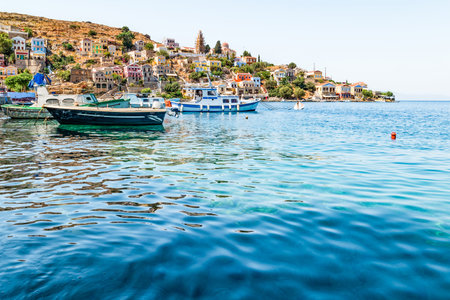 The picturesque island of Simi near Rhodes, part of the Dodecanese island chain, Greece.