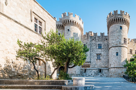 Medieval castle in old town of Rhodes, Greece.の写真素材