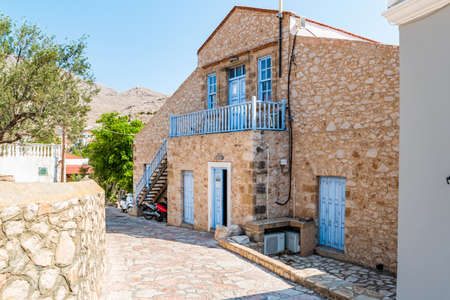 Halki, Greece - June 2021: Colorful house on the island of Halki, part of the Dodecanese island chain, Greece.のeditorial素材