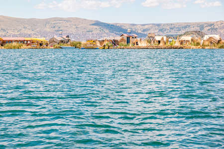Floating Uros Islands on Lake Titicaca in Peru.の写真素材