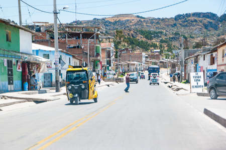 Puquio, Peru - October 2021: Daily llife on the streets of a typical small town in Peru.のeditorial素材