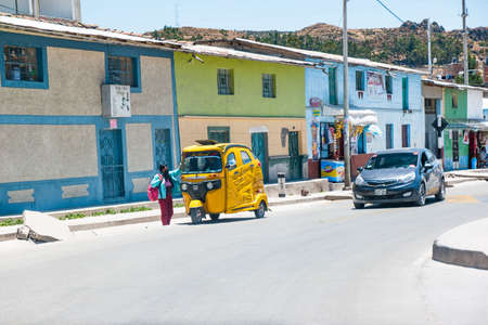 Puquio, Peru - October 2021: Daily llife on the streets of a typical small town in Peru.のeditorial素材