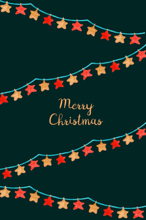 New Year's card with garlands. Star Christmas garlands. New Year's decor. New Year banner, invitation, labelの写真素材