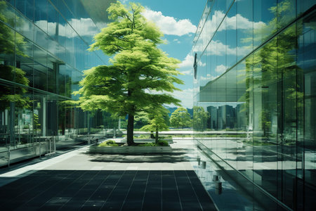 Generative ai: modern office building with green trees