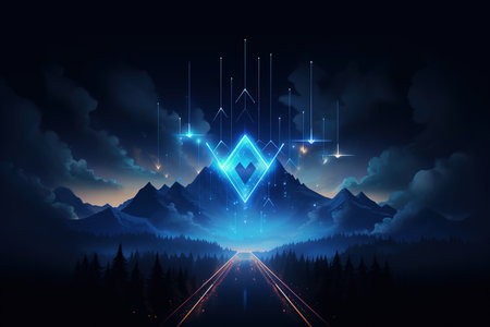 Generative ai: Abstract futuristic background with blue glowing neonの写真素材
