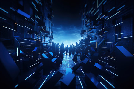 Generative ai: Abstract futuristic background with blue glowing neonの写真素材