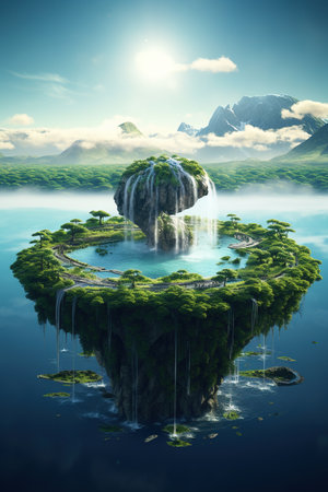 Waterfall which falls directly into the sea generative aiの素材