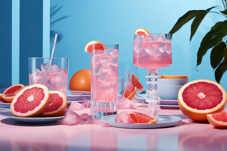 Refreshing cocktail with grapefruit on a blue background generative aiの素材