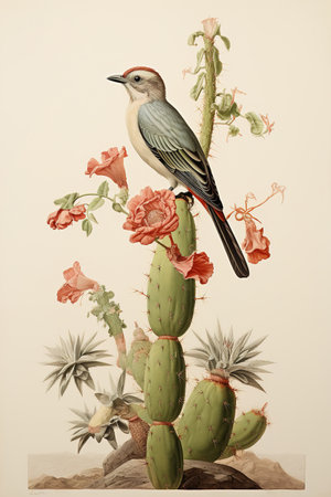 Beautiful vintage cactus paintings generative aiの素材
