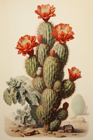 Beautiful vintage cactus paintings generative aiの素材