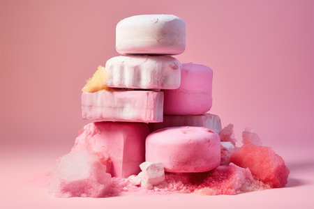 Rocks and stones over pink background generative aiの素材