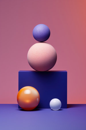 A set of spheres and cubes purple and pink generative aiの素材