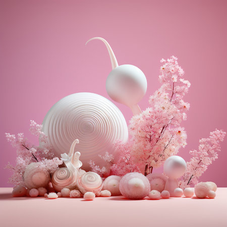 A white snail topped with fluffy pink stuffing generative aiの素材