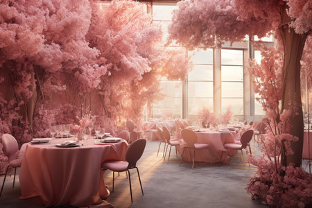 Pink table setting roses flowers decoration generative aiの素材