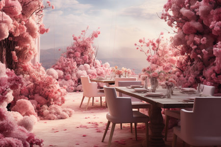 Pink table setting roses flowers decoration generative aiの素材