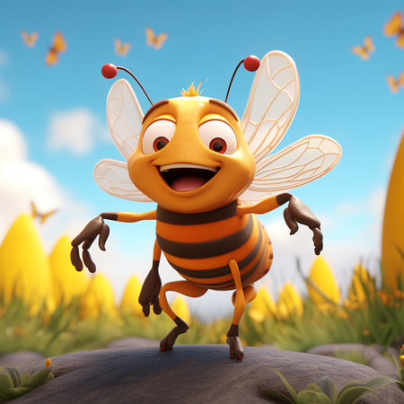 Cartoon character yellow bee 3d illustration for children generative aiの素材