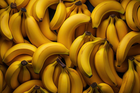 Close up shot of group of bananas top view generative aiの素材