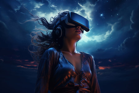 AI artificial intelligence man wearing VR glasses virtual global world internet connection future metaverseの素材