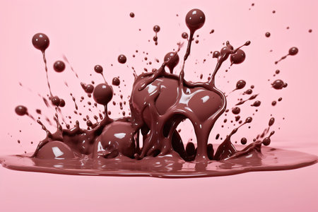 Flying chocolate splash pink brown generative aiの素材