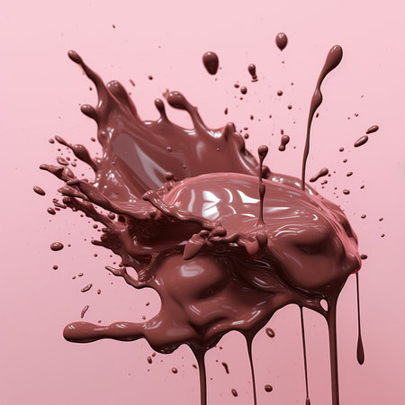 Flying chocolate splash pink brown generative aiの素材